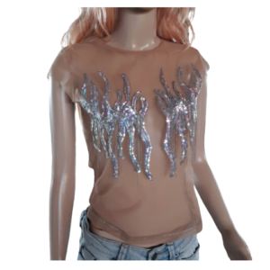 Only Thierry Mugler Mesh & Sequin Top